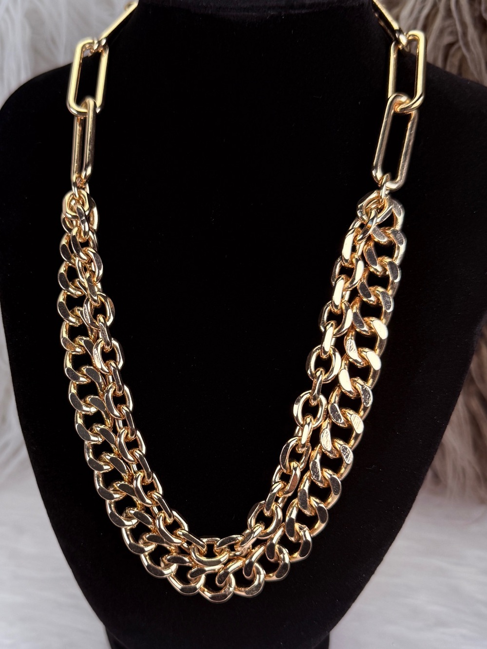 Express Heavy Gold Tone Double Chain Paperclip Chunky Statement Necklace